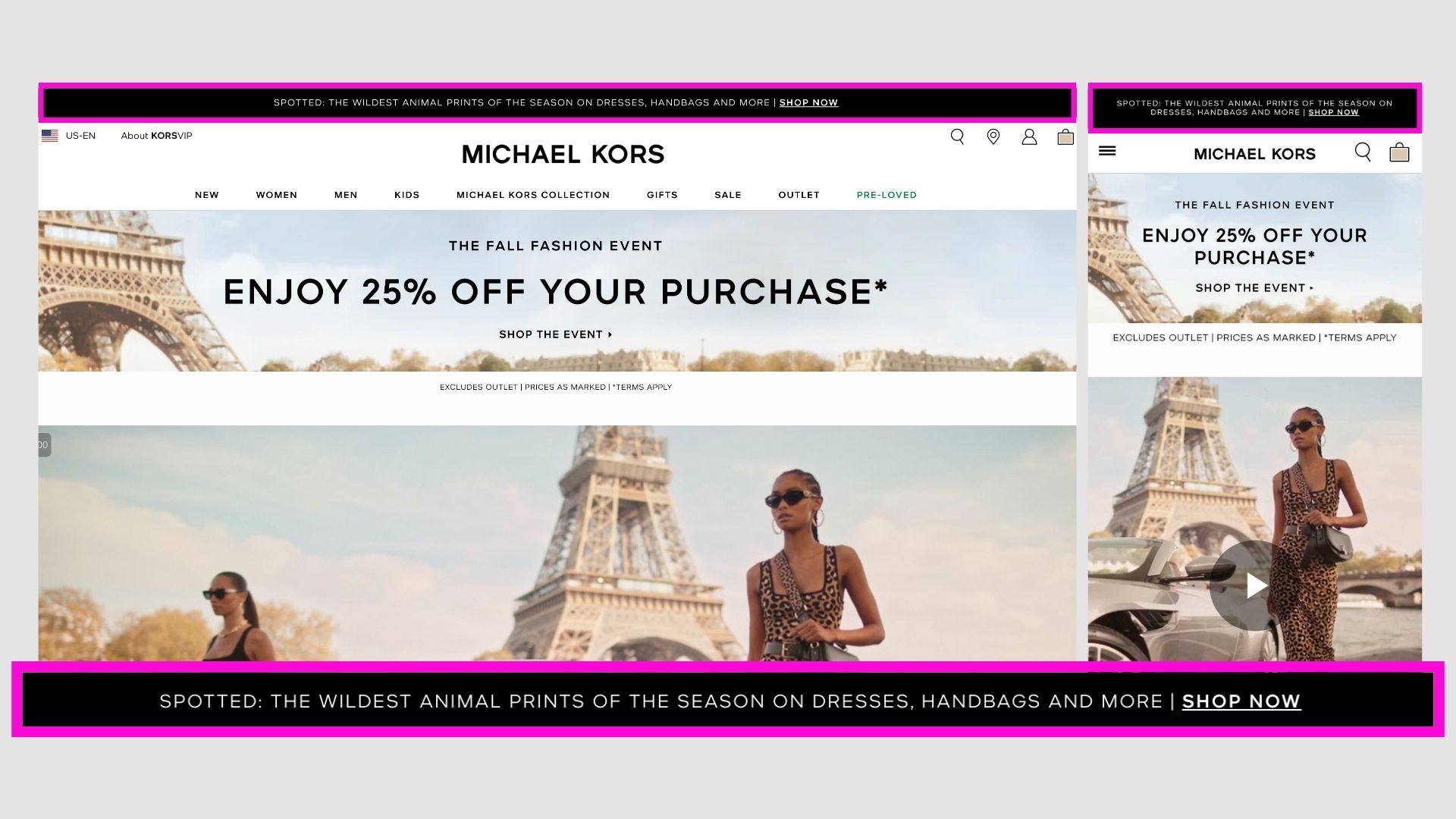 Michael Kors announcement bar