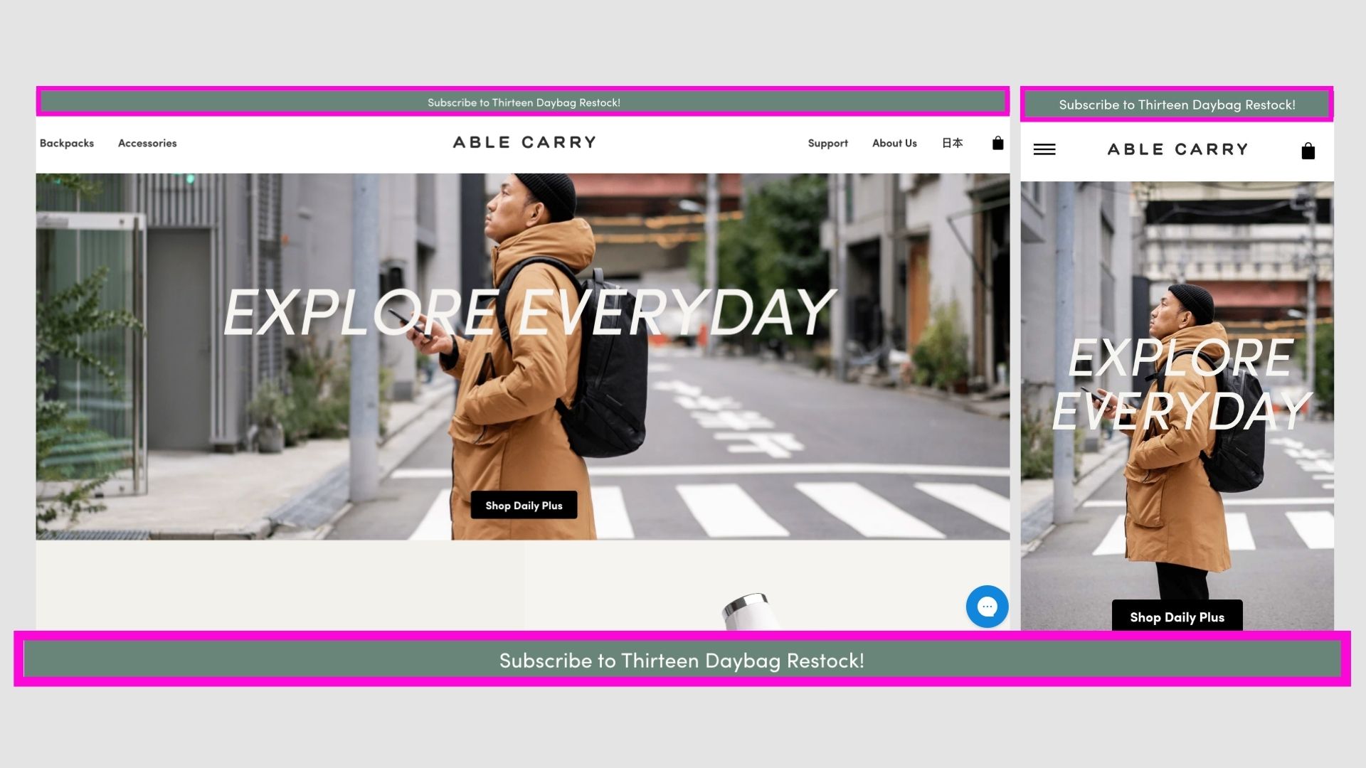 Able Carry announcement bar