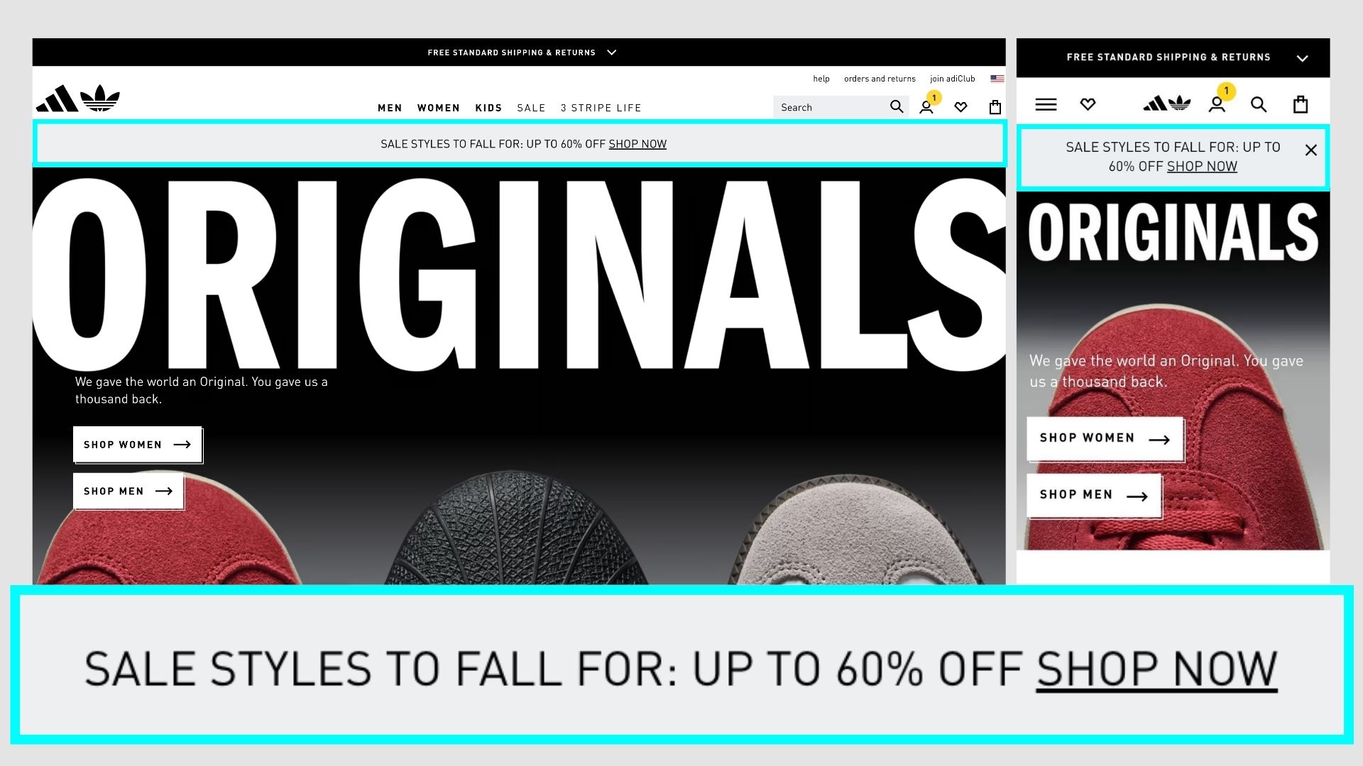 Adidas announcement bar