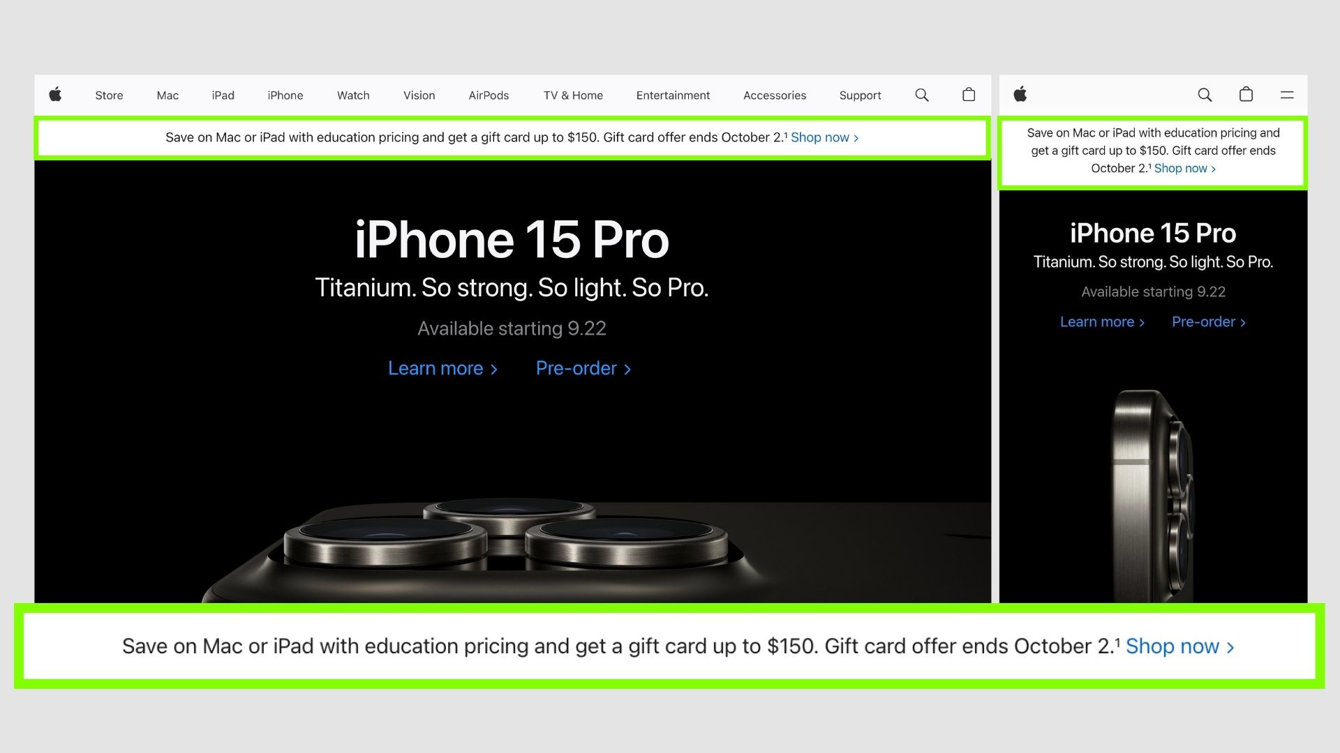 Apple announcement bar