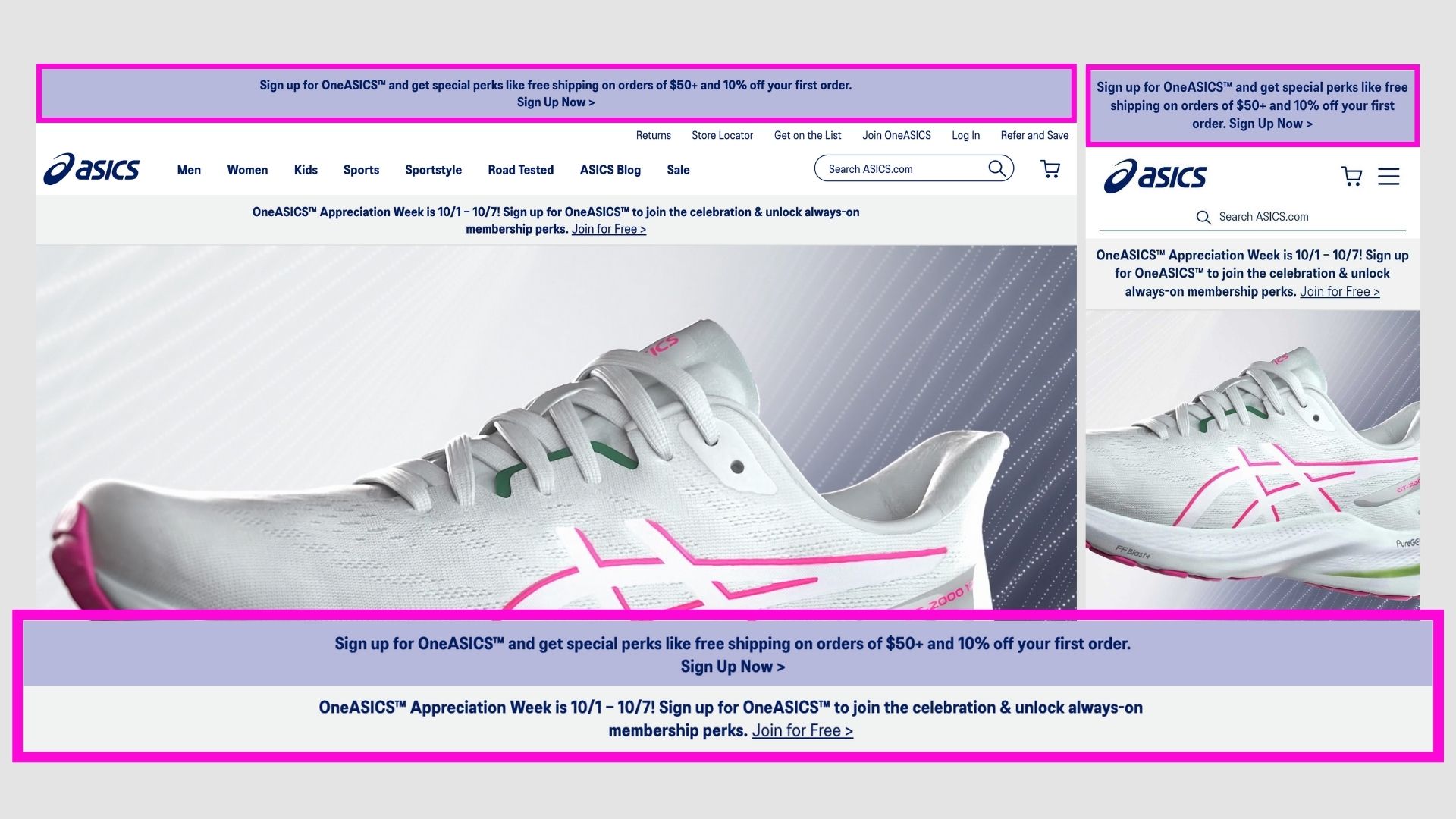 Asics announcement bar