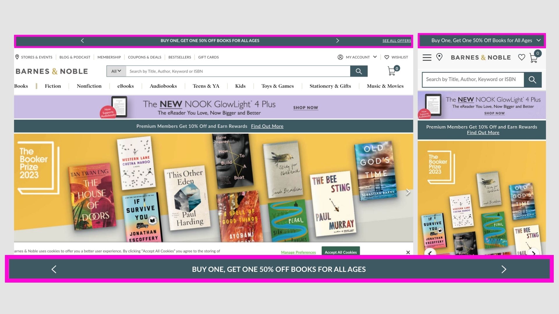 Barnes &amp; Noble announcement bar