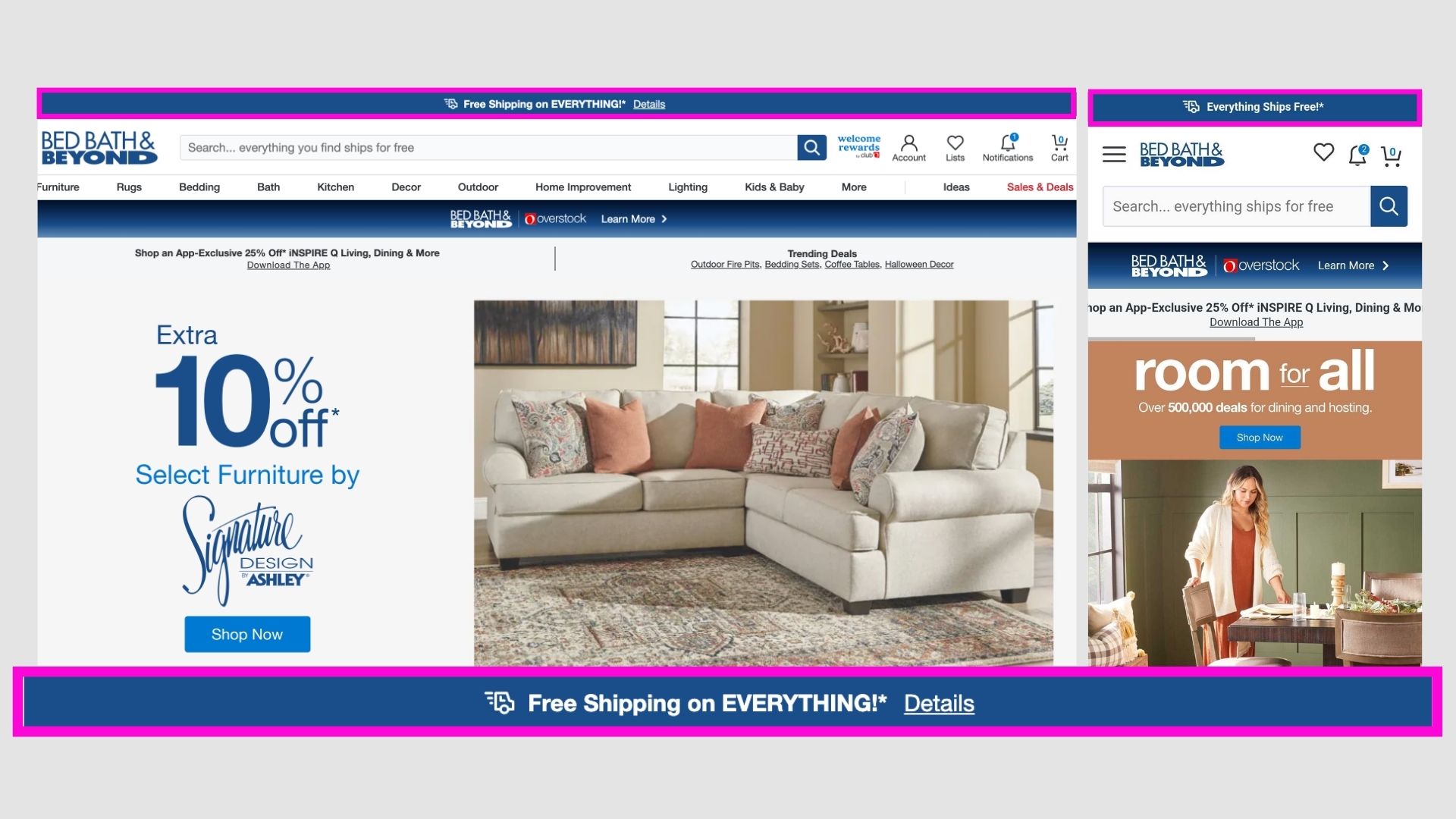 Bed Bath &amp; Beyond announcement bar