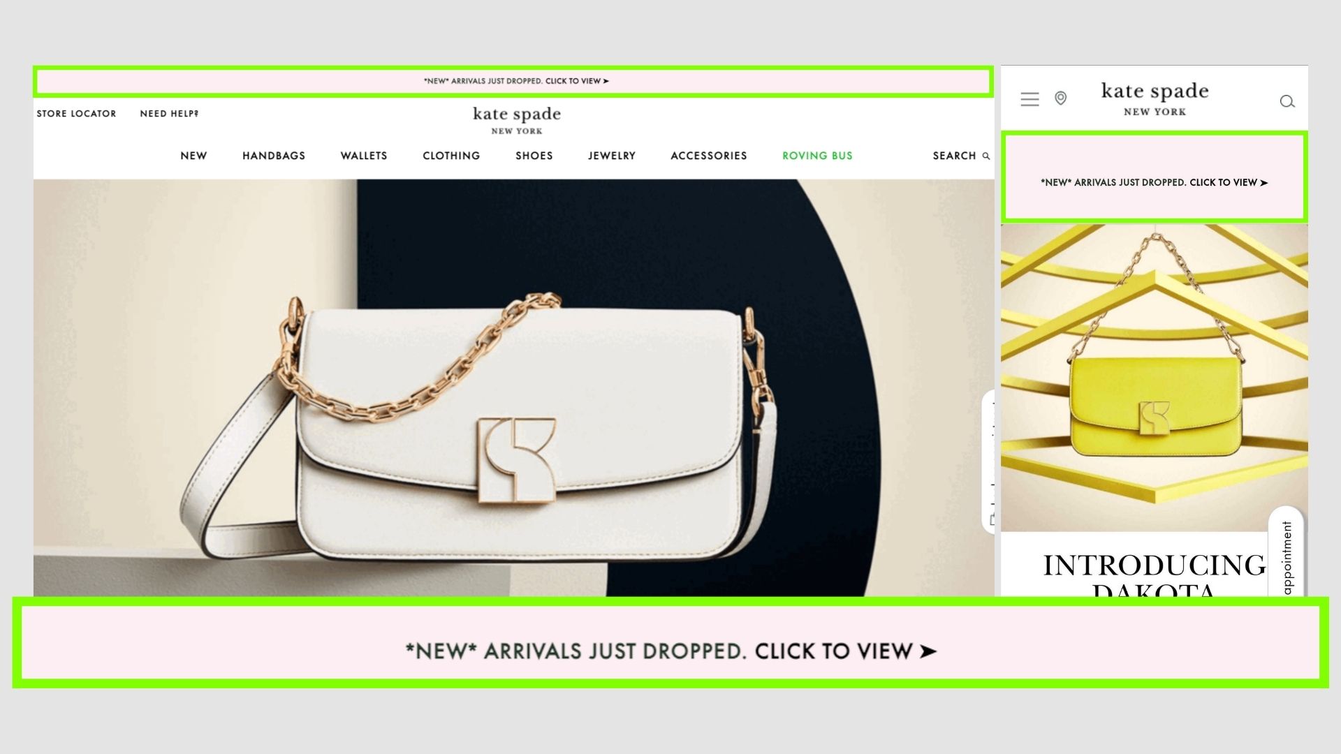 Kate Spade announcement bar