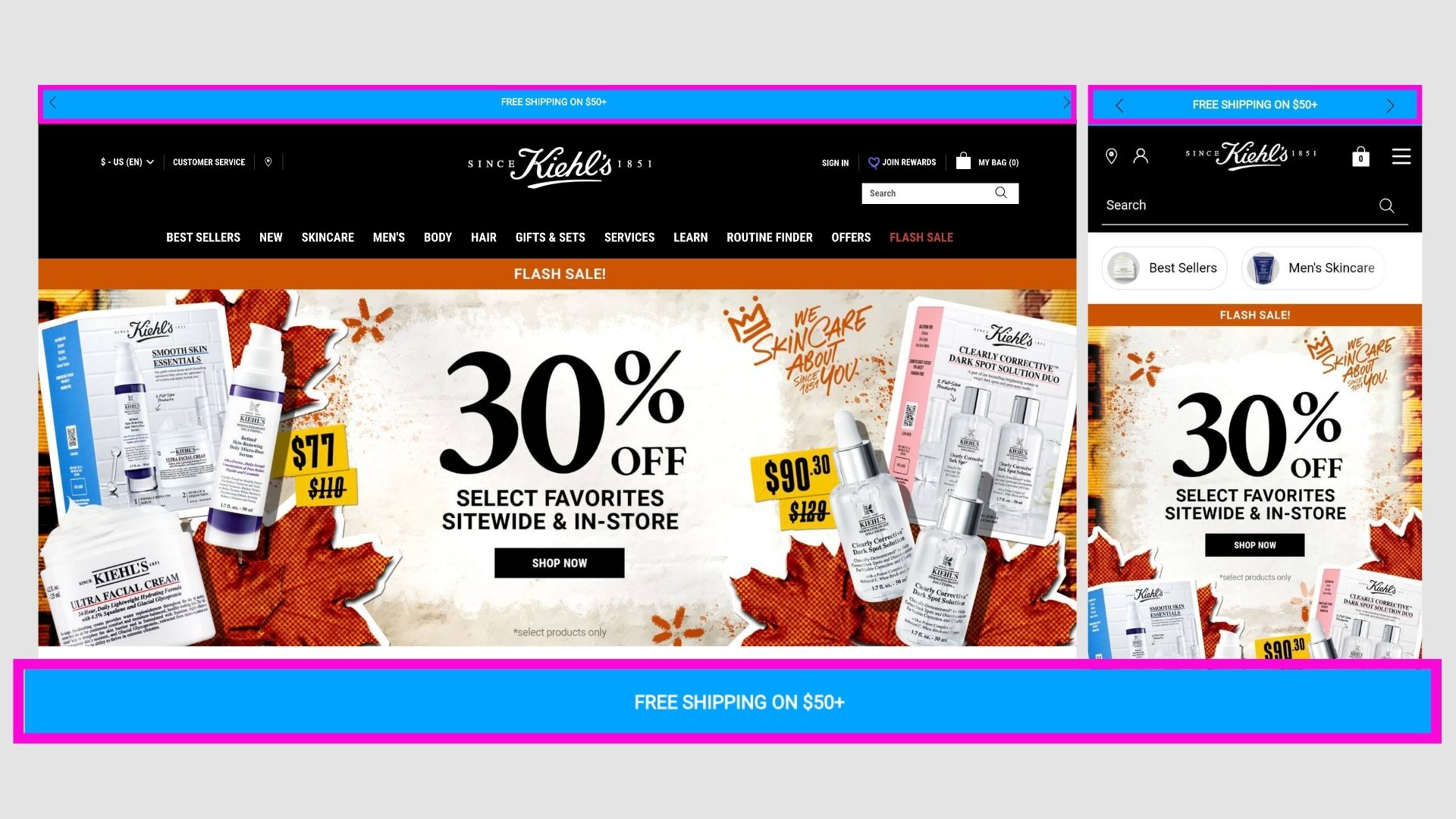 Kiehl's announcement bar