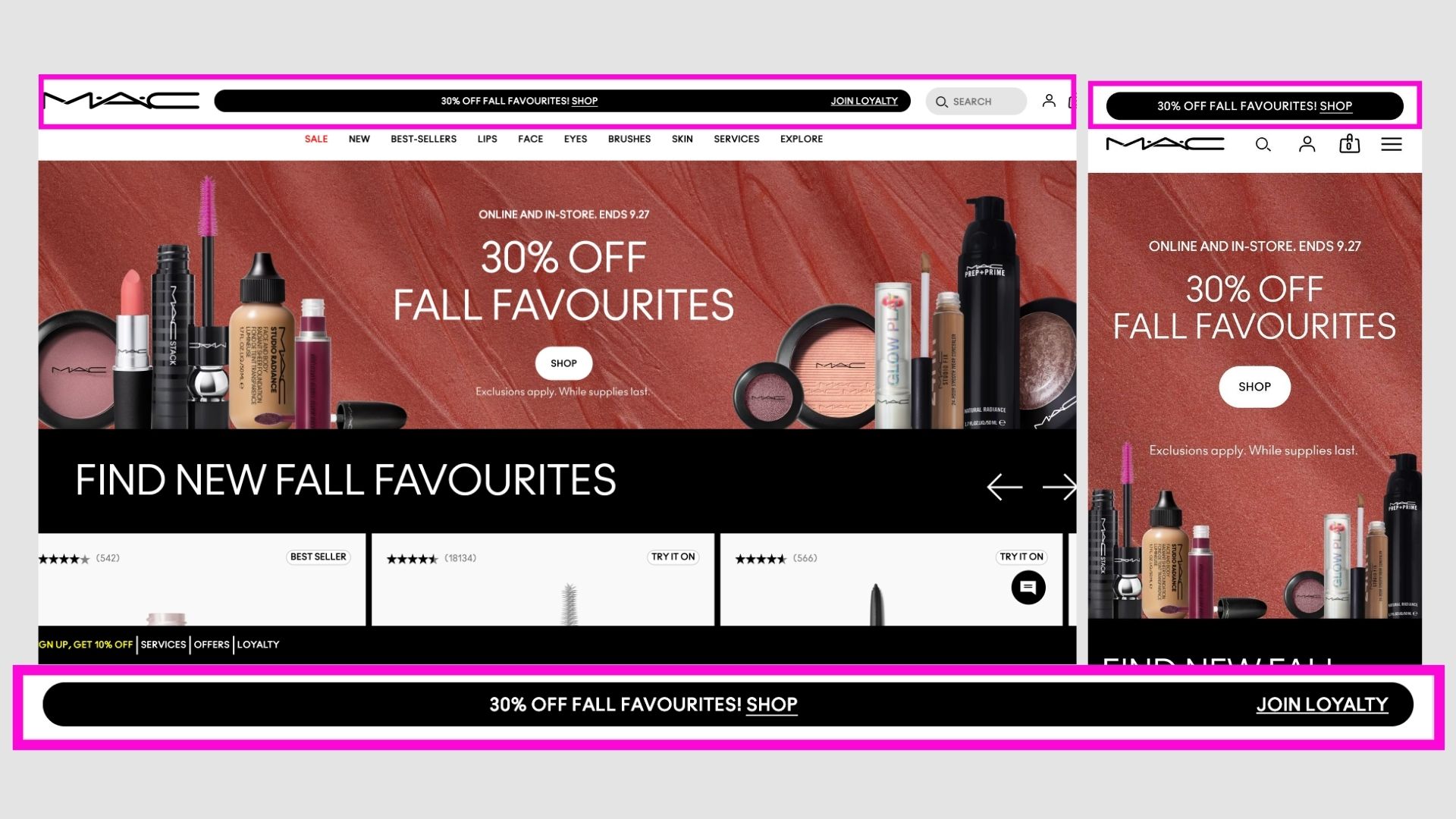M.A.C Cosmetics announcement bar