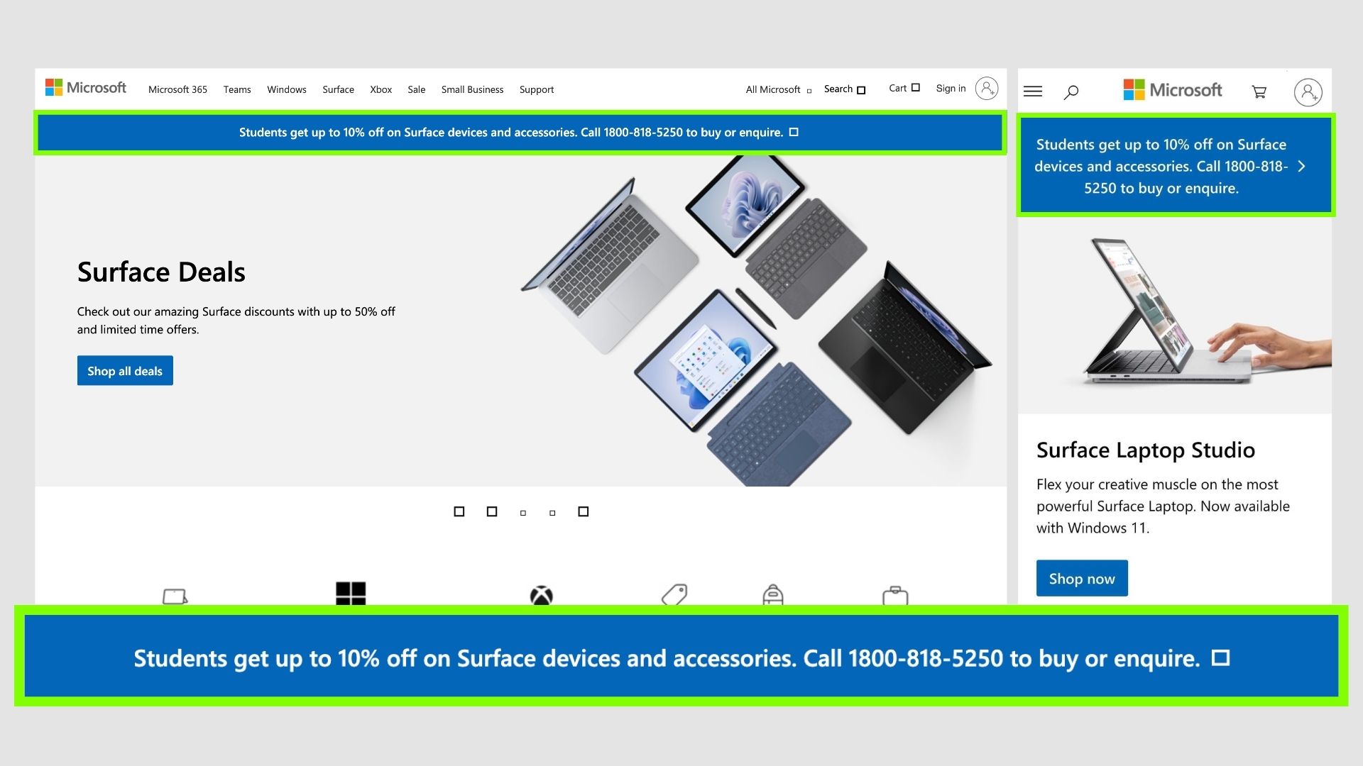 Microsoft announcement bar