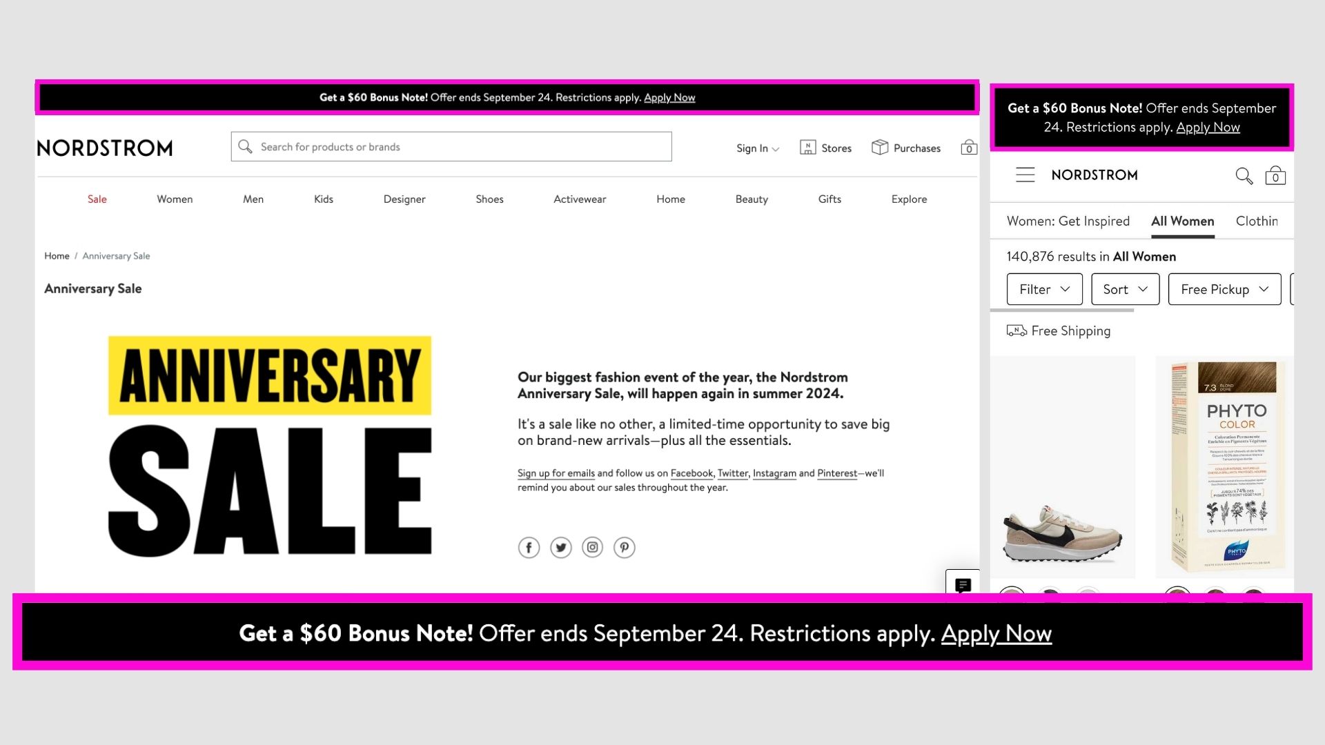 Nordstrom announcement bar