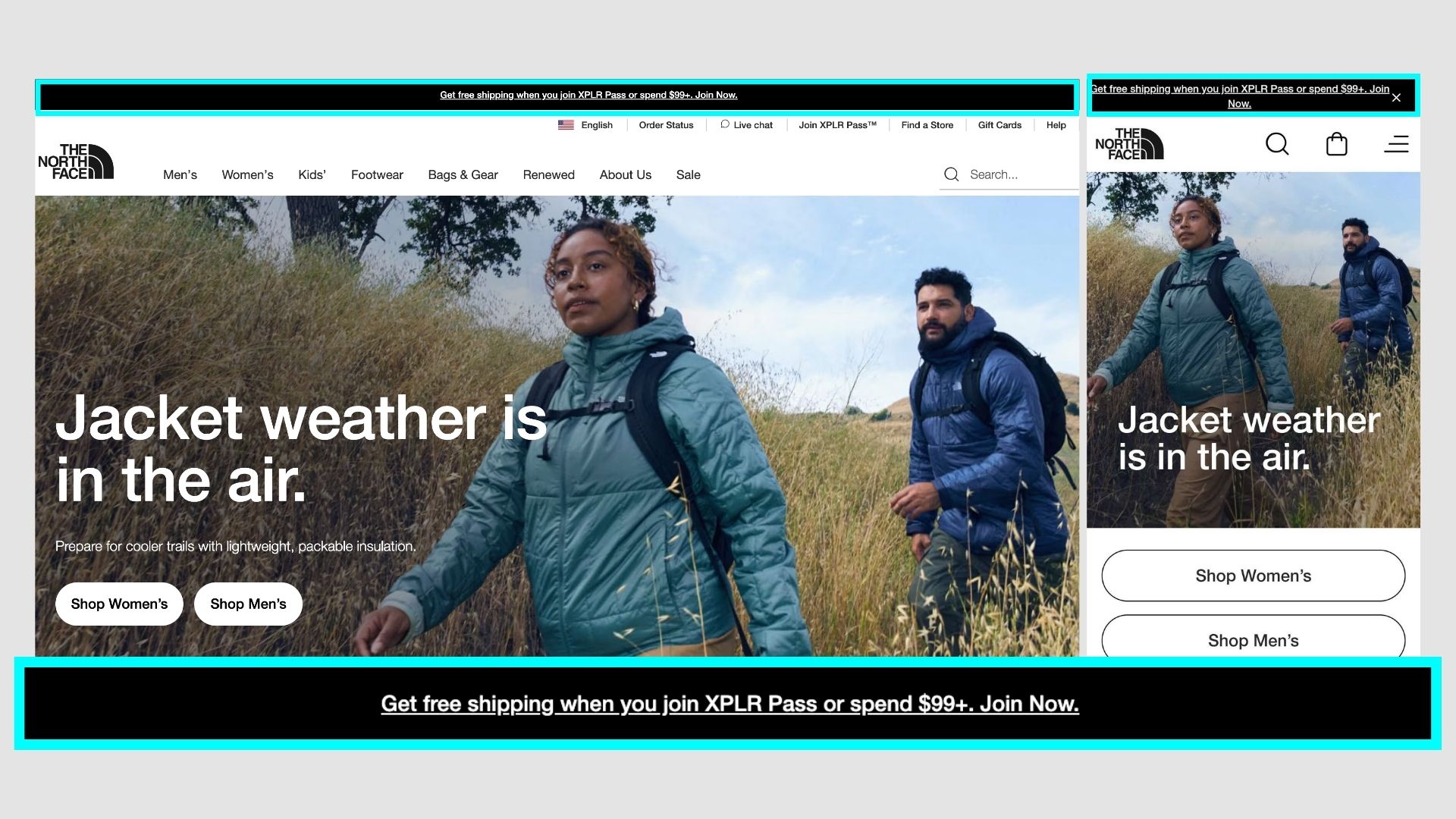 The North Face announcement bar