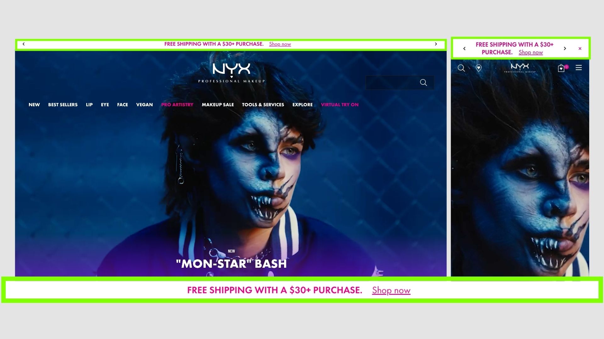 NYX Cosmetics announcement bar