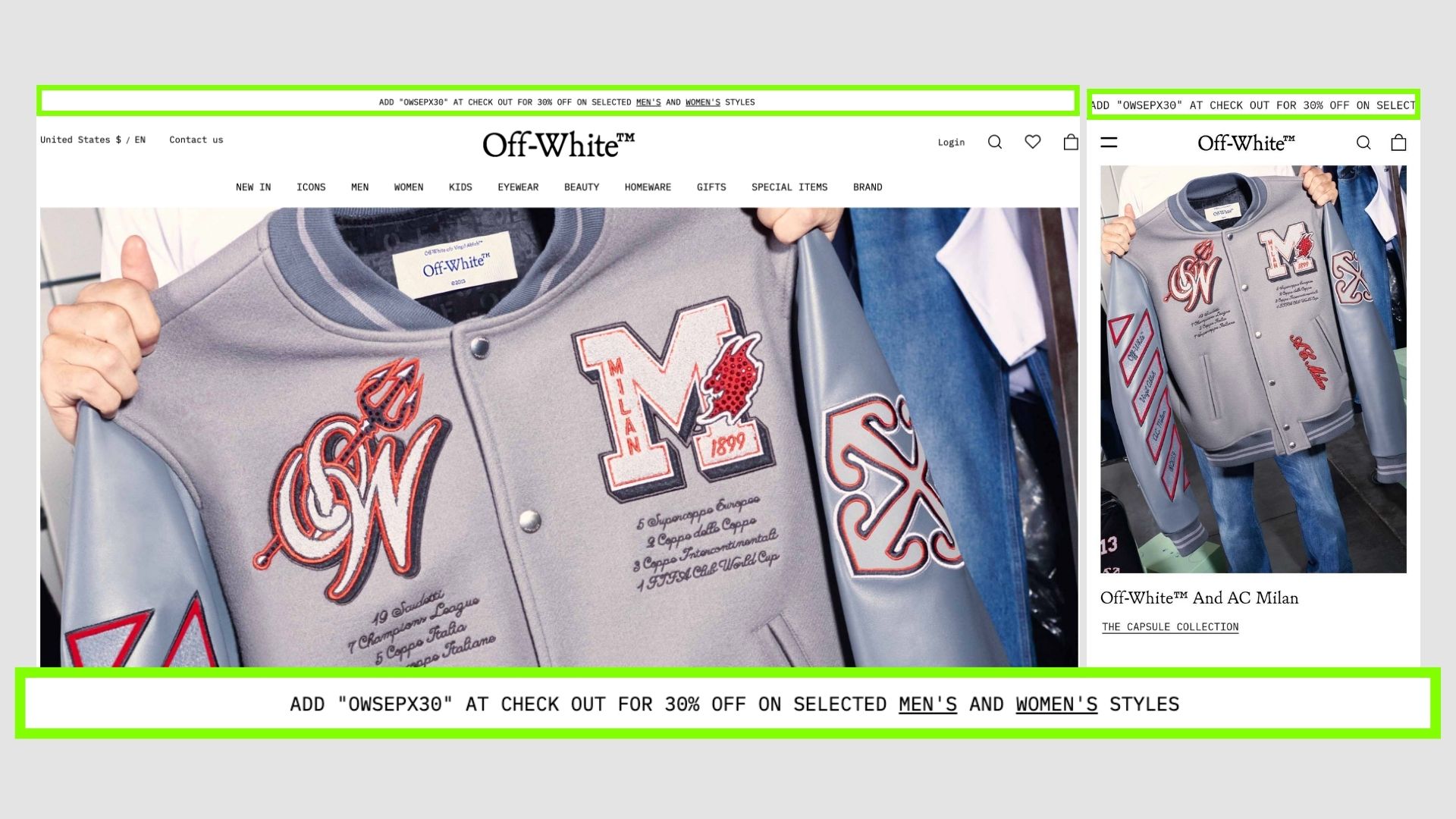 Off White announcement bar