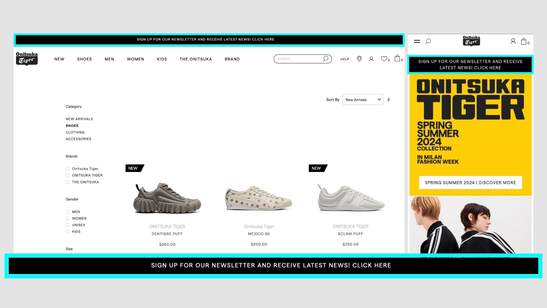 Onitsuka Tiger announcement bar