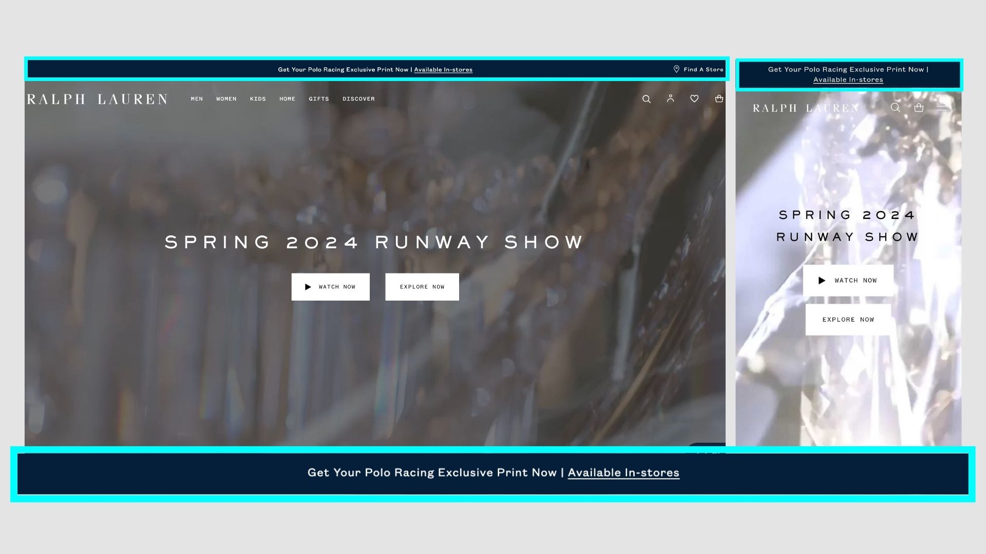 Ralph Lauren announcement bar