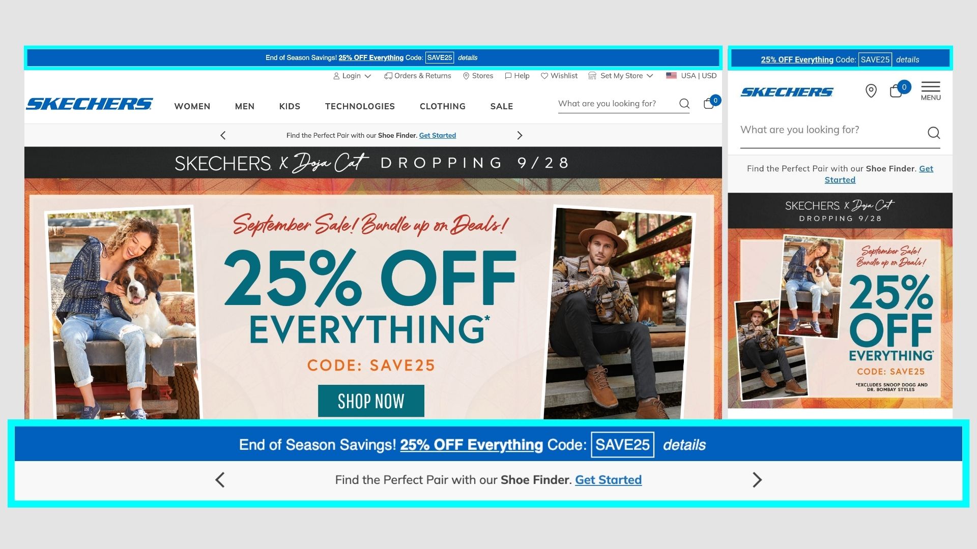 Skechers announcement bar