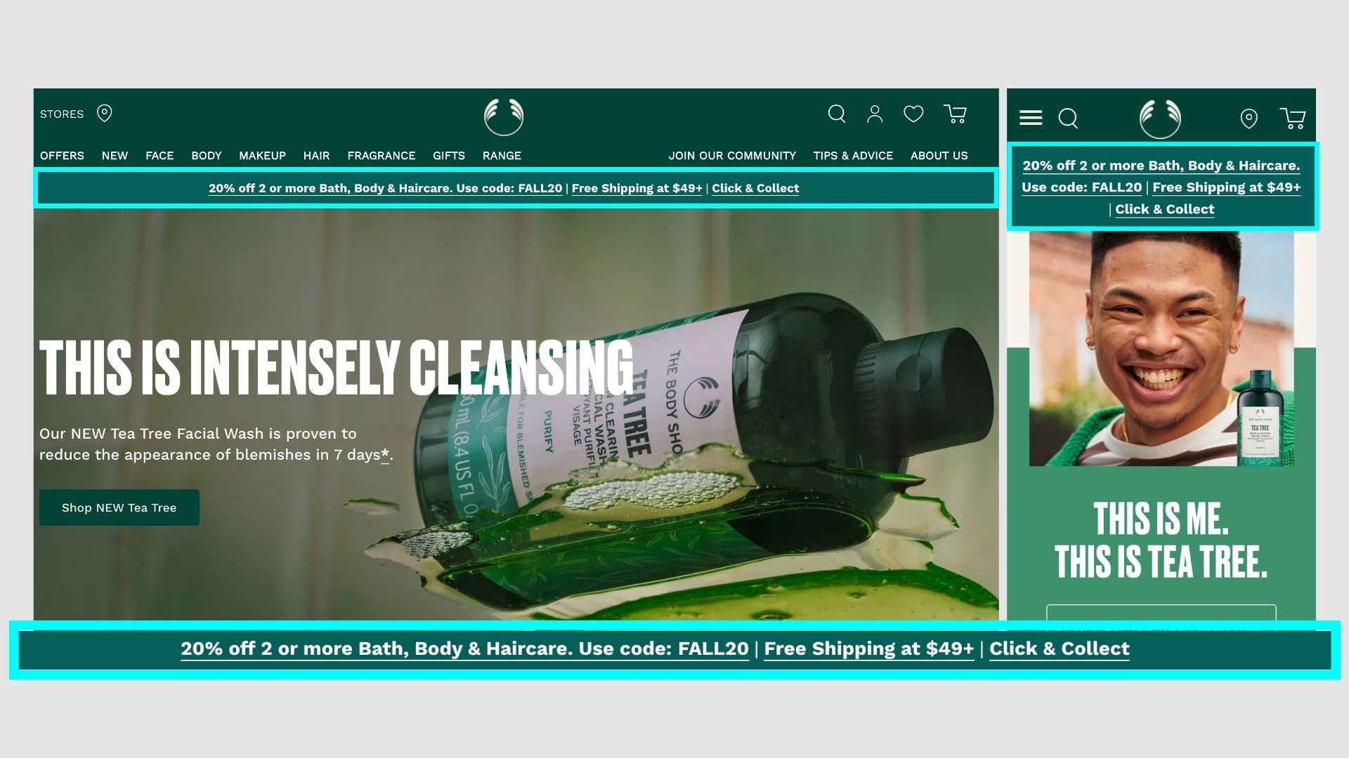 The Body Shop announcement bar
