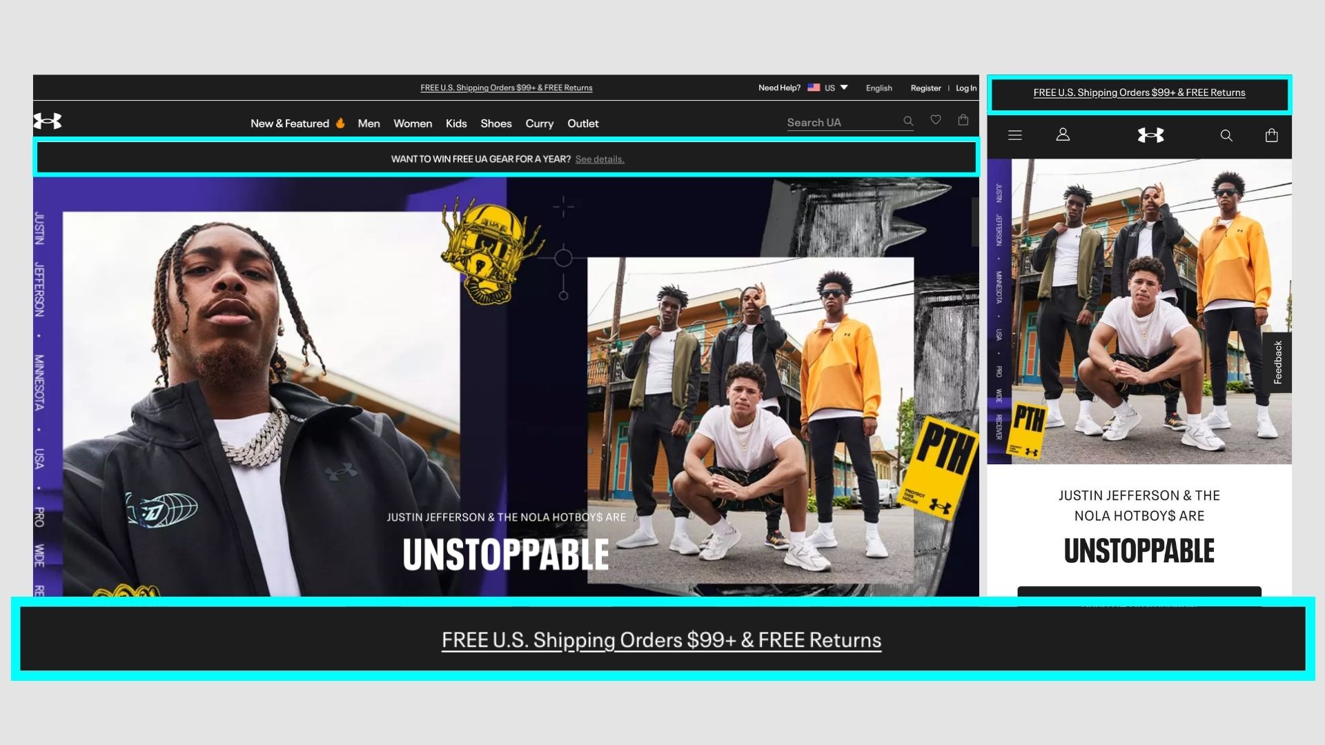 Under Armour announcement bar