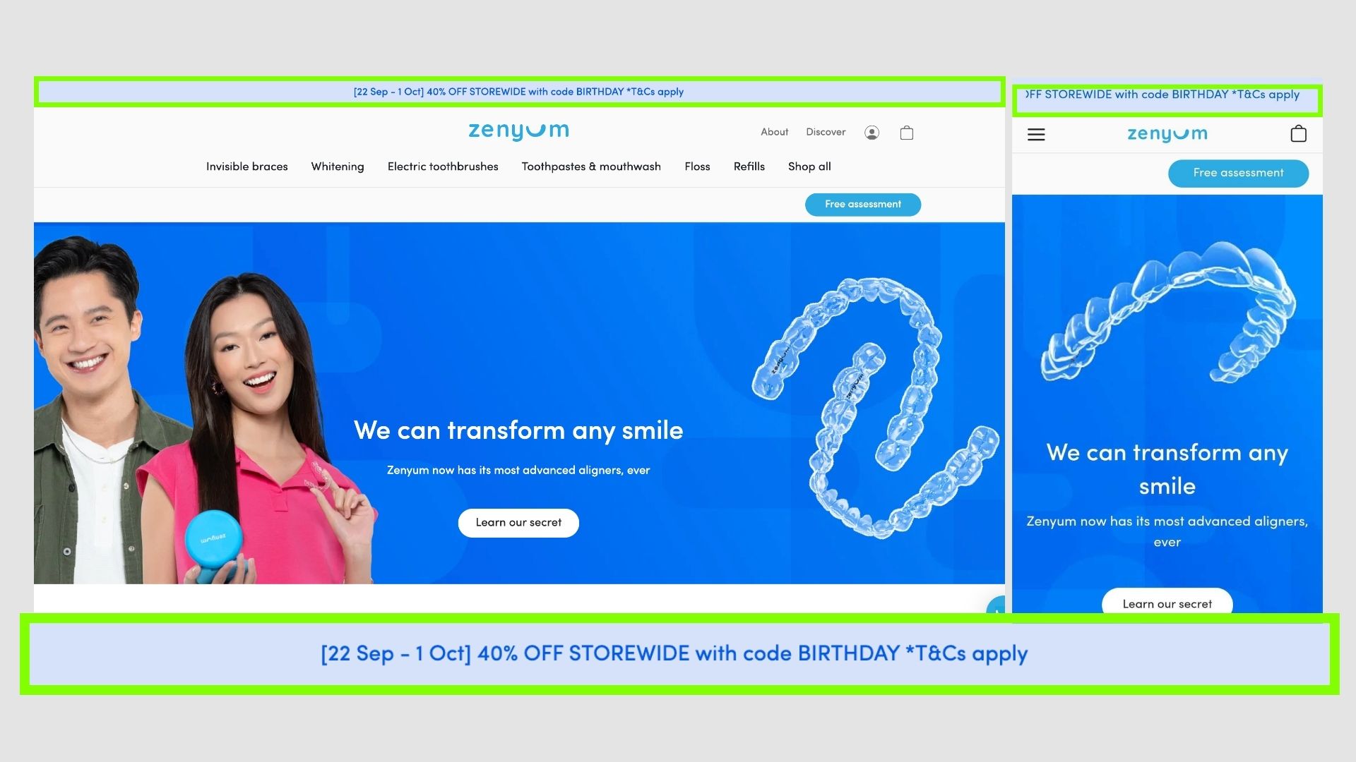 Zenyum announcement bar