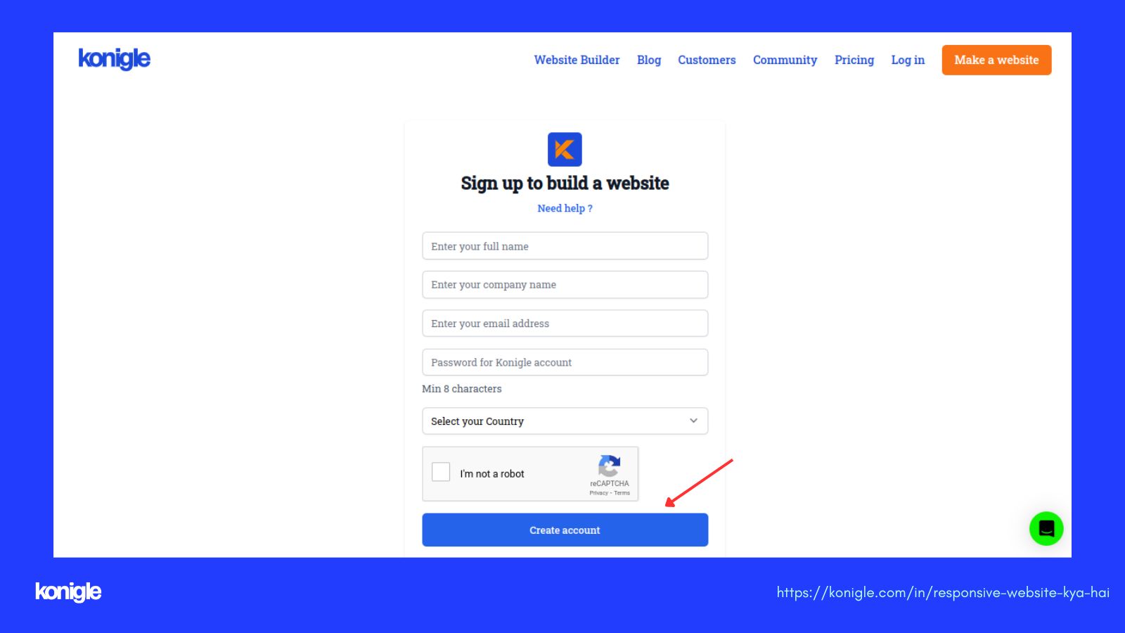 Sign up" बटन&nbsp;
