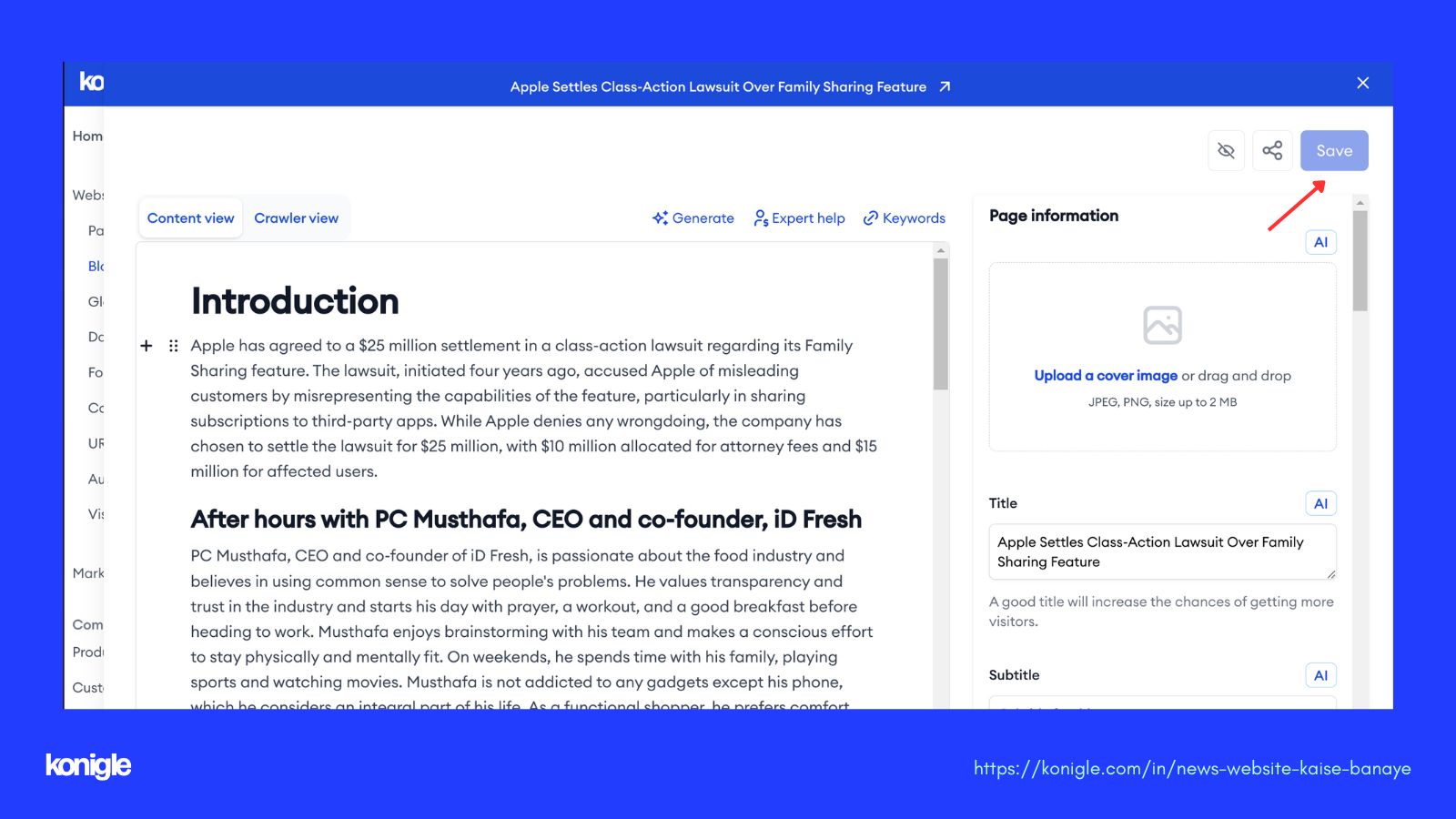 Publish generated article