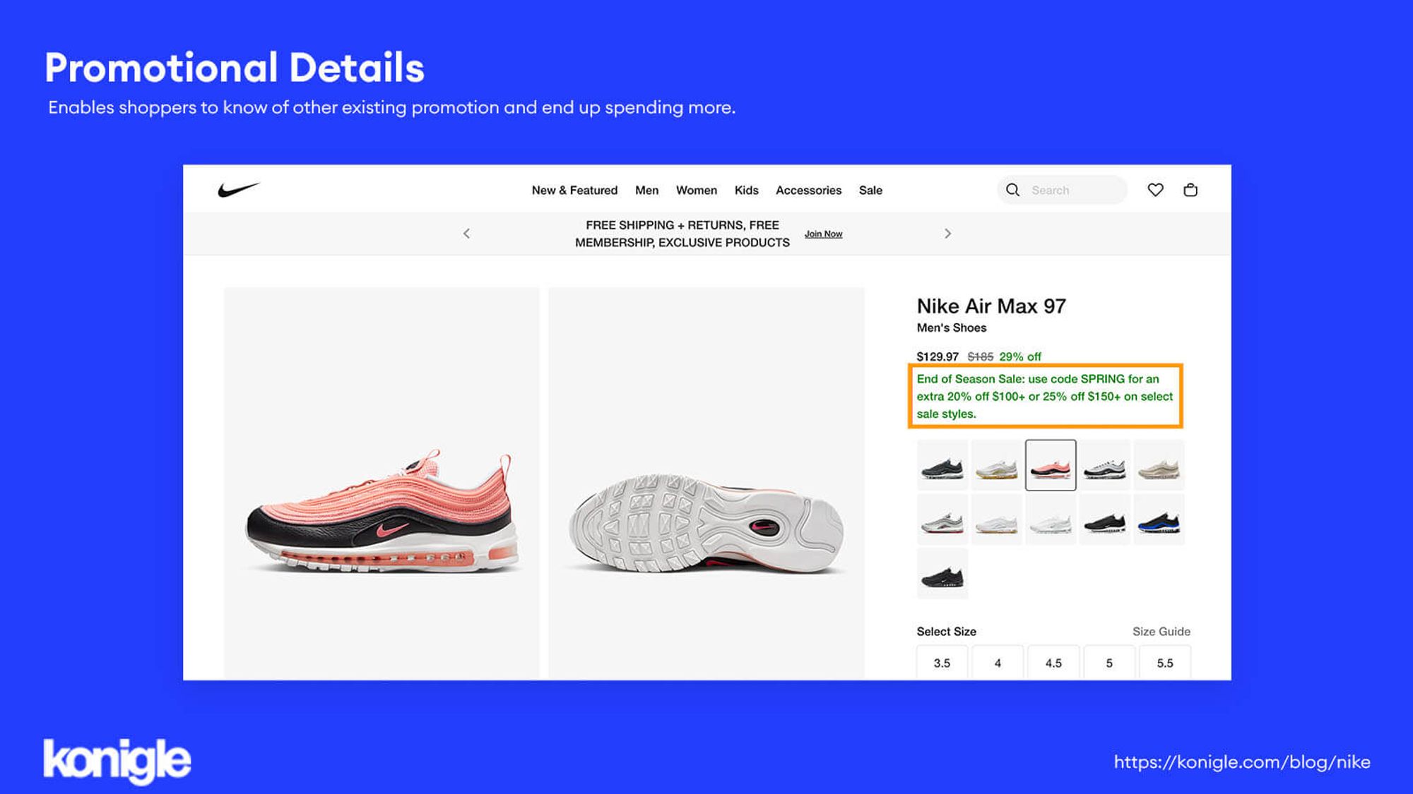 Promotional details on other ongoing discounts give customers an incentive to buy more