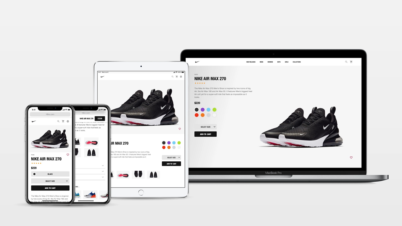 Nike's website on various screen sizes