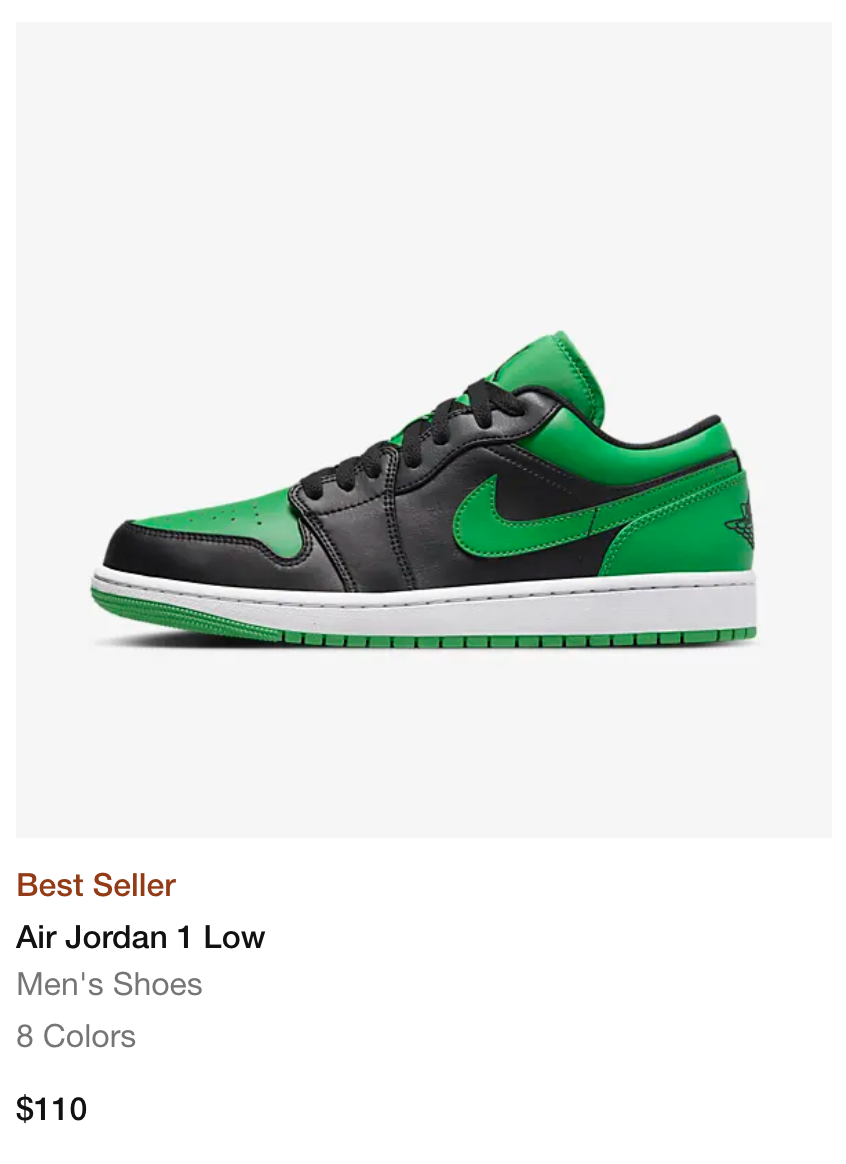 Products on the Nike website have a light grey background.