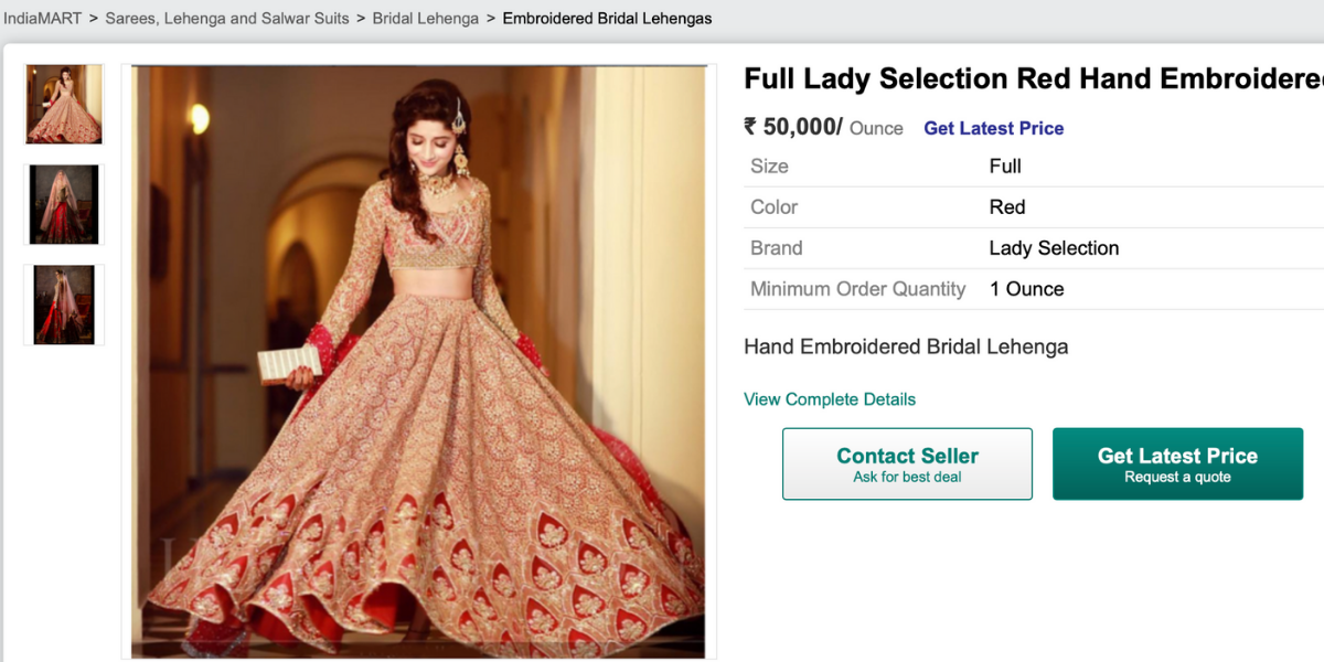 Hand-embroidered Bridal Lehenga indiamart